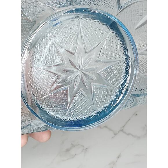 Fenton Blue Glass Basket with Handle – Daisy & Button / Starburst Pattern – - Picture 12 of 16
